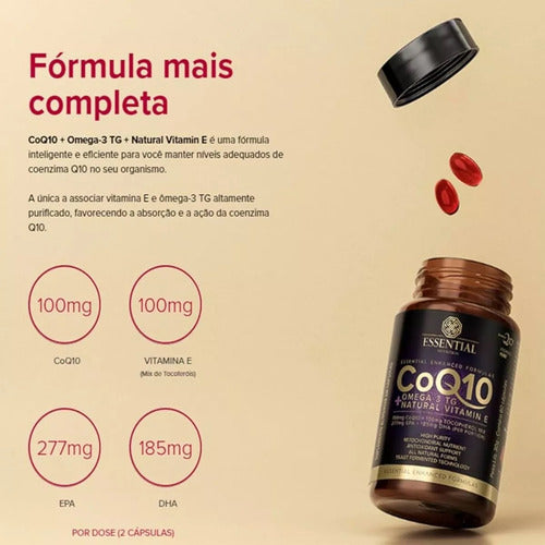 Coq10 + Ômega 3tg + Vitamina E 60 Caps - Essential Nutrition Sabor Sem sabor