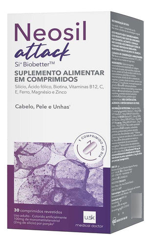 Neosil Attack Com 30 Comprimidos Cabelos Pele E Unhas