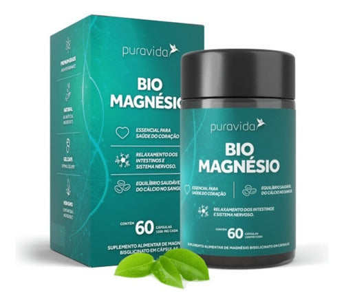 Bio Magnésio, + Biodisponível, Puravida 60 Cáps, Pura Vida Sabor Neutro