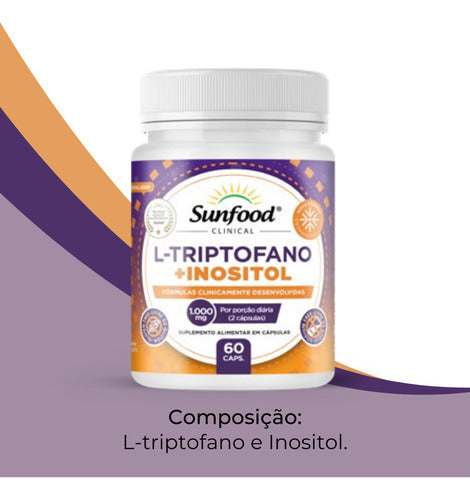 L Triptófano + Inositol 1000mg 60 Cápsulas Sunfood Sabor Sem Sabor