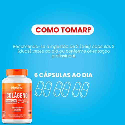 Colágeno VERISOL® Collagen Skin Hidrolisado + Ácido Hialuronico + Vitamina C | 180 Cápsulas | Bigens