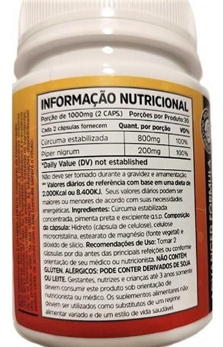Suplemento en cápsula Sunfood Curcumina e pimenta preta
