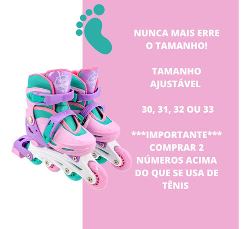 Patins Infantil 4 Rodas Inline Criança Menina Feminino Rosa