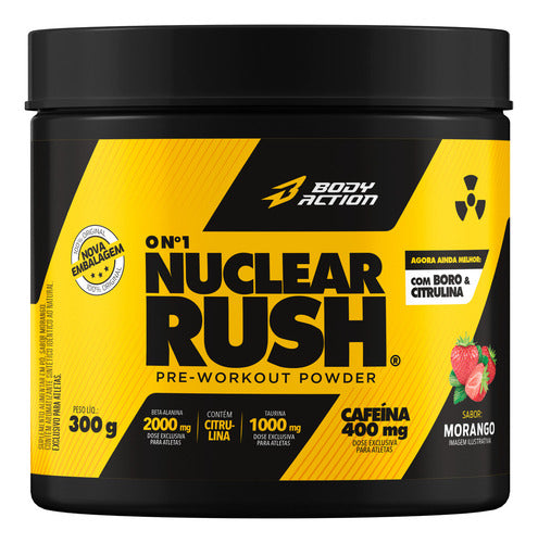 Suplemento Em Pó Pré Treino Nuclear Rush 300g Bodyaction Sabor Morango