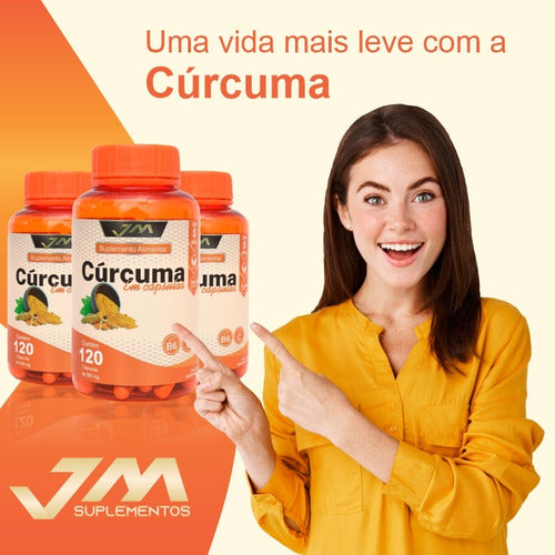 Suplemento Em Capsulas Curcuma Original 360 Capsulas ( 3 Potes ) Sem Sabor - Jmsuplementos