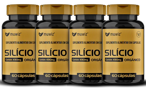 Kit 4 Potes Silício Orgânico 490mg 60 Cáps Muwiz Sabor Sem Sabor