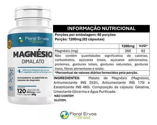Kit Com 3x Magnésio Dimalato 600mg Floral Ervas - 360 Caps