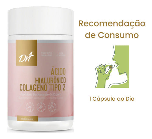 Ácido Hialurônico + Colágeno Tipo 2 100 Cápsulas Denature Sabor Natural