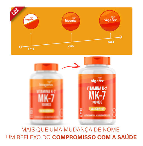 Kit C/ 2x Vitamina K2 Mk-7, ( Mk7 ) 120 Cáps, 100 Mcg, Bigens Sabor Neutro