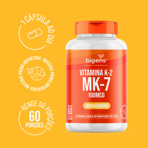 Kit C/ 2x Vitamina K2 Mk-7, ( Mk7 ) 120 Cáps, 100 Mcg, Bigens Sabor Neutro