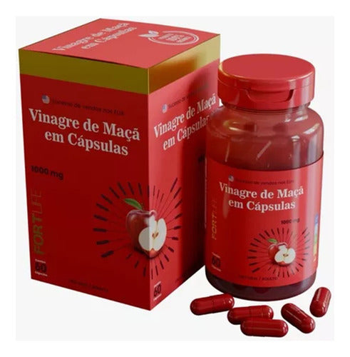 Vinagre De Maça Em Cápsulas 1000mg Fortlife 100% Orgânico Sabor Sem Sabor