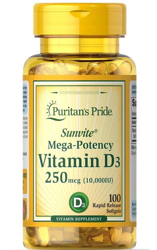 Vitamina D3 250mcg 10.000ui Puritan's Pride 100 Softgels Eua