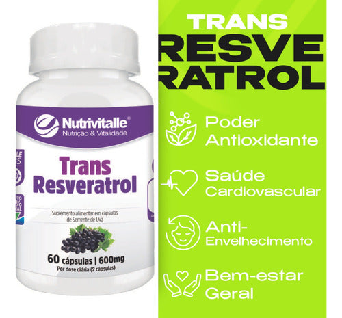 Trans Resveratrol 600mg / 60 Caps Nutrivitalle Sabor Sem Sabor