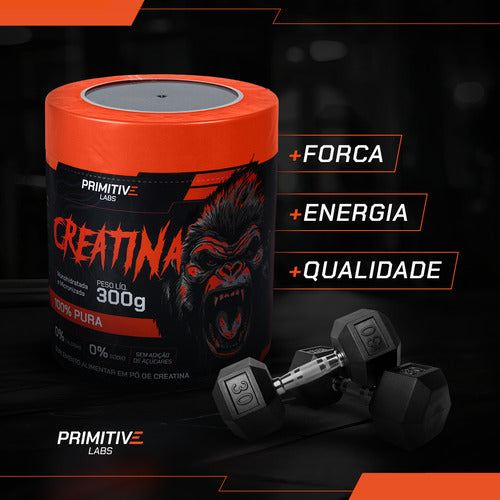 Creatina 100% pura 300g Monohidratada e Micronizada Em Pó Sem Sabor - Primitive Labs