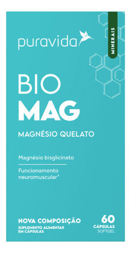 Bio Magnésio, + Biodisponível, Puravida 60 Cáps, Pura Vida Sabor Neutro