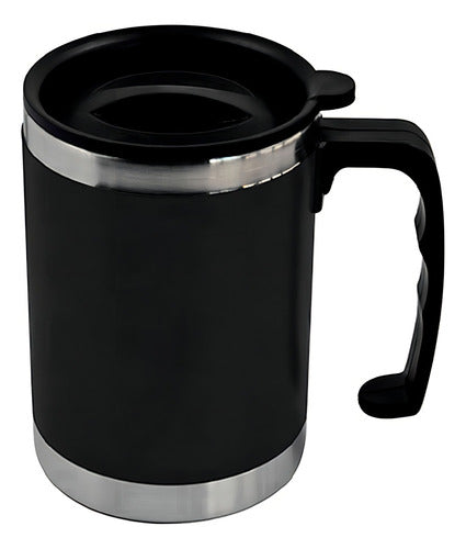 Caneca Copo Térmico Inox Com Tampa 400 Ml Linha Premium Cor Preto Preto