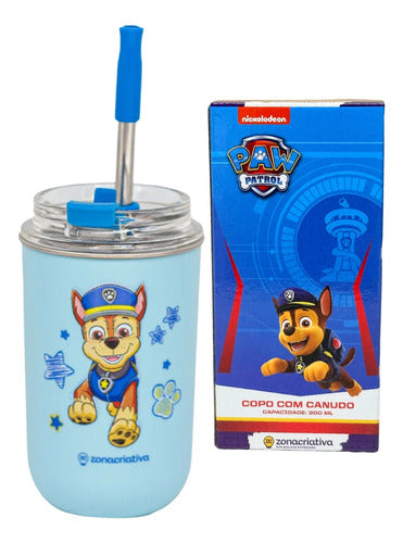 Copo Inox C/ Canudo E Tampa 300ml Patrulha Canina Chase - Zc