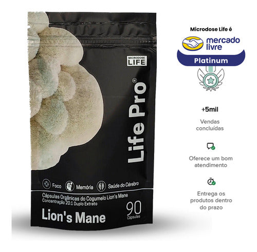 Microdose Life Lions Mane Juba de leão - Cogumelo do Foco Concentração e Memória - Life Pro 90 caps