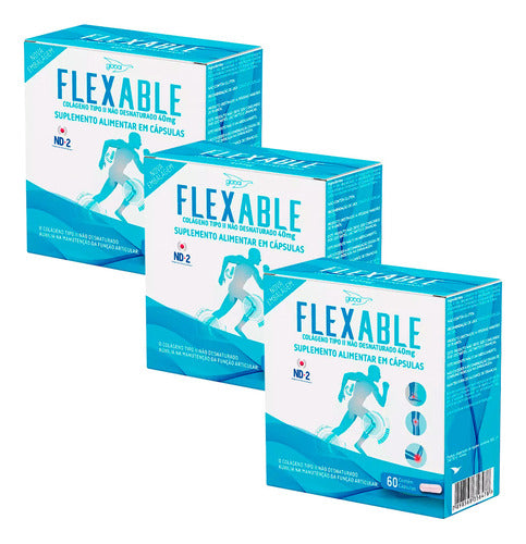 Kit 3 Colágeno Tipo 2 Flexable Global Suplementos 60 Caps