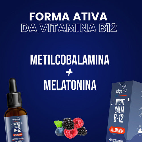 Night Calm B-12: Melatonina + Metilcobalamina 413% Vd Sublingual, Sabor Frutas Vermelhas | Bigens