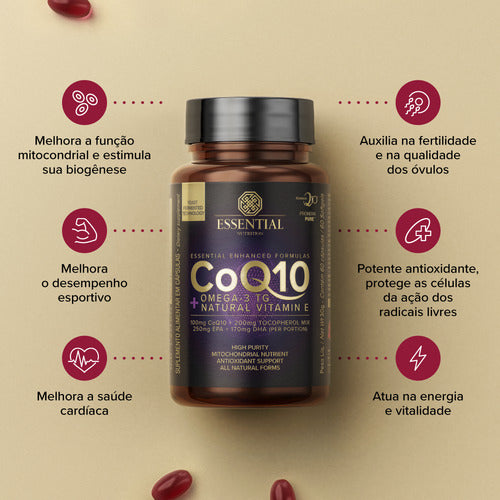 Coq10 + Ômega 3tg + Vitamina E 60 Caps - Essential Nutrition Sabor Sem sabor