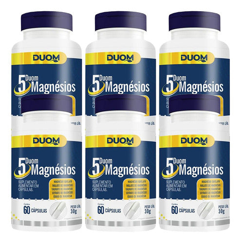 Kit 6x 5 Magnésio Quelato Malato Taurato Citrato Óxido 60 Cp Sabor Without Flavor