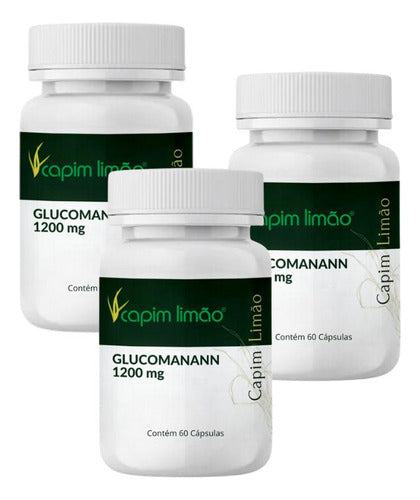 3 Glucomanan 1200mg 120 Capsulas 60 Doses Sabor Sem sabor