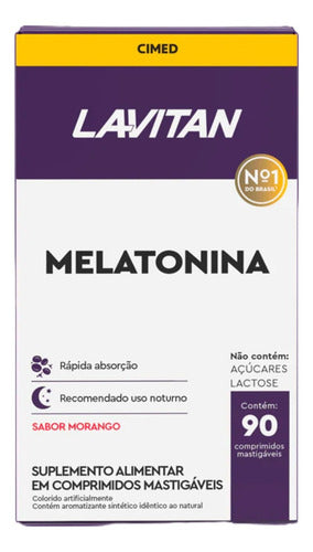 Melatonina Lavitan Sabor Morango 90 Caps Dormir Bem