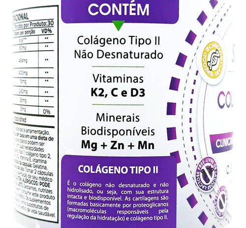 Collagen Colágeno Tipo 2 + Vitaminas 60 Capsulas Sunfood Clinical Sem sabor
