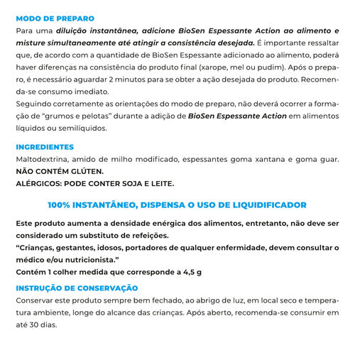 Espessante Alimentar Biosen Action 225gr Sabor Sem sabor