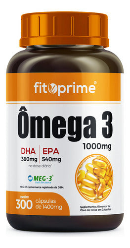 Ômega 3 Meg-3® Óleo de Peixe Fitoprime 1000mg 300 Cápsulas Rico em EPA DHA Sabor Natural