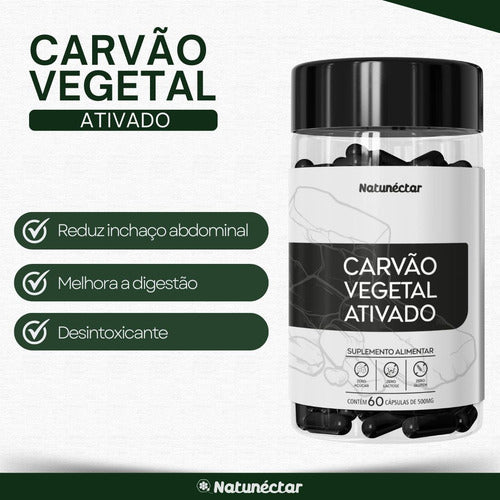 2x Carvão Vegetal Ativado Puro 500mg 60 Cápsulas - Natunéctar