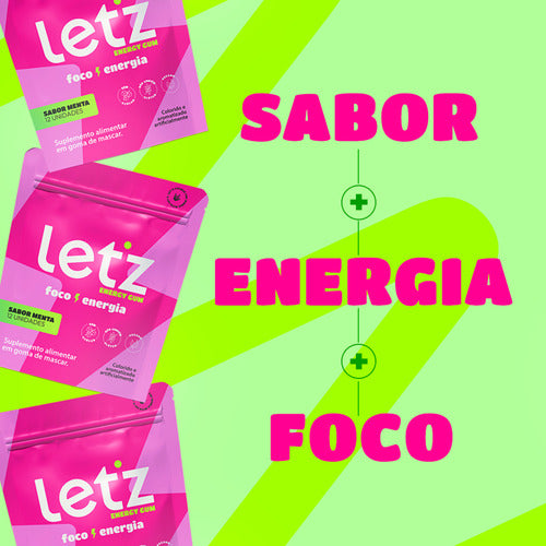 Chiclete Energético Energia Rápida Let'z Gum 4 Pacotes Sabor Menta