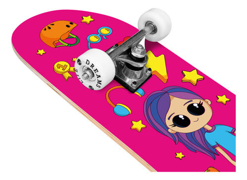 Skate Rosa Feminino Menina Infantil Criança Iniciante Montado 70kg Street Cute Doll Life Dreams