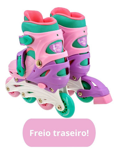 Patins Infantil 4 Rodas Inline Criança Menina Feminino Rosa