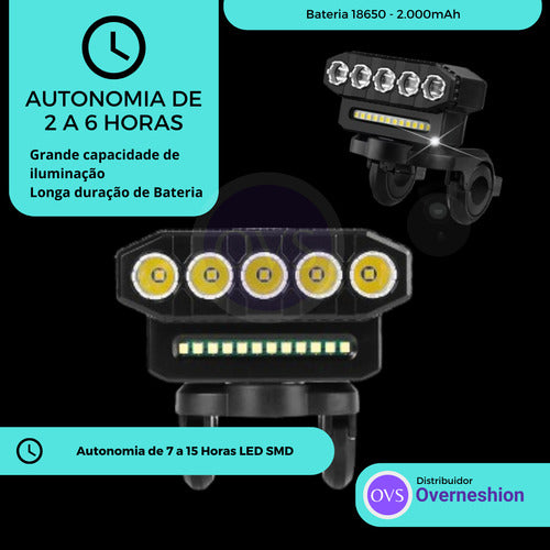 Farol Bike Ciclope 5 Leds +12 Leds Smd Profissional 9.000lm