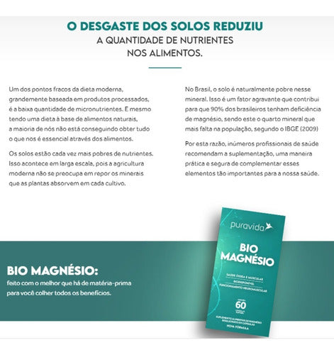 Bio Magnésio, + Biodisponível, Puravida 60 Cáps, Pura Vida Sabor Neutro