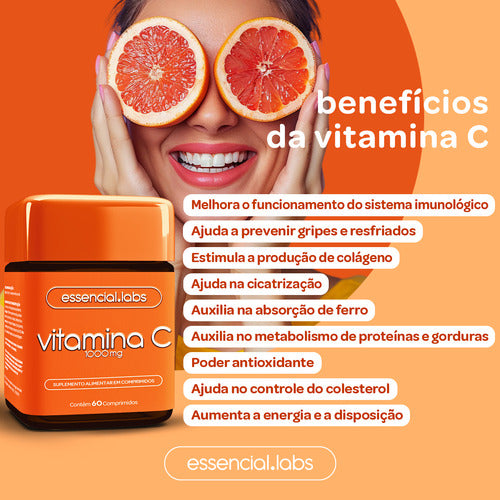 VITAMINA C 1000mg - Fórmula Concentrada e 100% PURA - 60 Doses