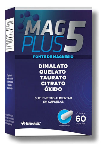 Mag Plus 5 60 Caps 550mg Magnésio Dimalato Quelato Herbamed Sabor Sem sabor