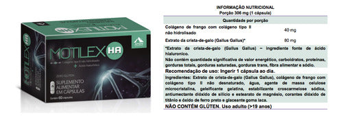 Motilex HA - Colágeno Tipo II + Ácido Hialurônico C/60 Caps