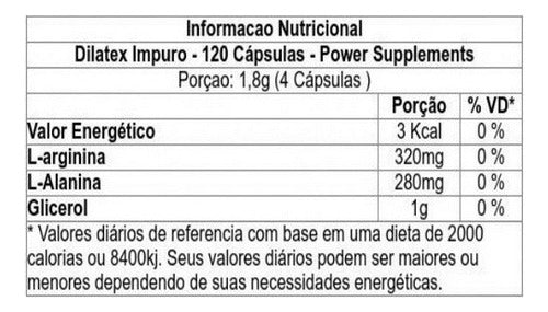 Dilatex Impuro 120caps Arginina + Alanina- Power Supplement Sabor Sem sabor