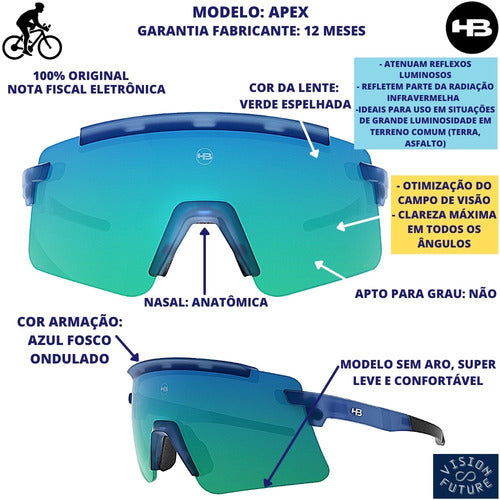 Óculos Solar Hb Apex Wavy Matte Blue Green Chrome Ciclismo