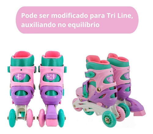 Patins Infantil 4 Rodas Inline Criança Menina Feminino Rosa