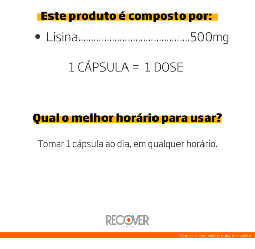 L-lisina / L-lysine 500mg - Contra Herpes - 30 Cápsulas Sabor Natural