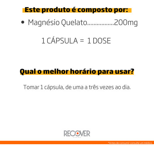 Magnésio Quelato 200mg - 60 Cápsulas (60 Doses) Sabor Natural