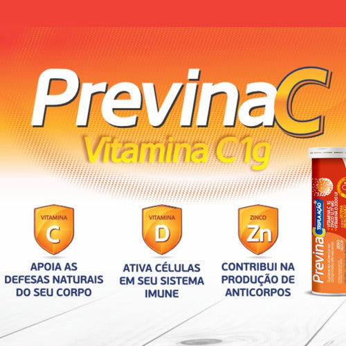 Previna C Vitamina C, D, Zinco 30cpr Efervescentes - Laranja
