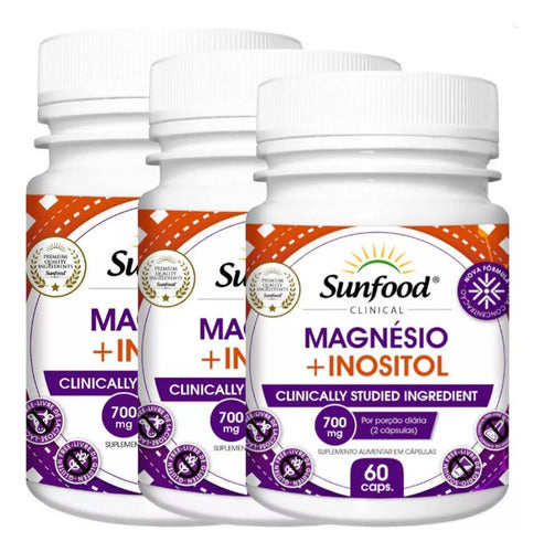 Magnésio + Inusitol 700mg 60cáps Sunfood Humor Estresse Sabor Neutro