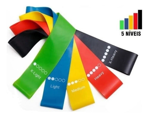 Kit de 5 Faixa Elástica Miniband Treino Pilates e Crossfit