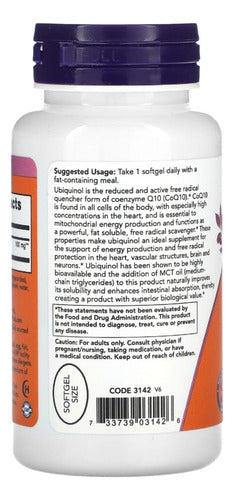 Ubiquinol 100mg Now Foods CoQ10 60 Cápsulas moles