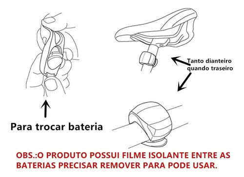 Kit 2 Luz De Segurança Led Duplo Sinalizador Lanterna Bike Cor Preto